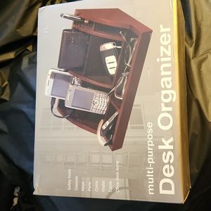 T Harris Desk Organizer, multi-purpose mahogany finish